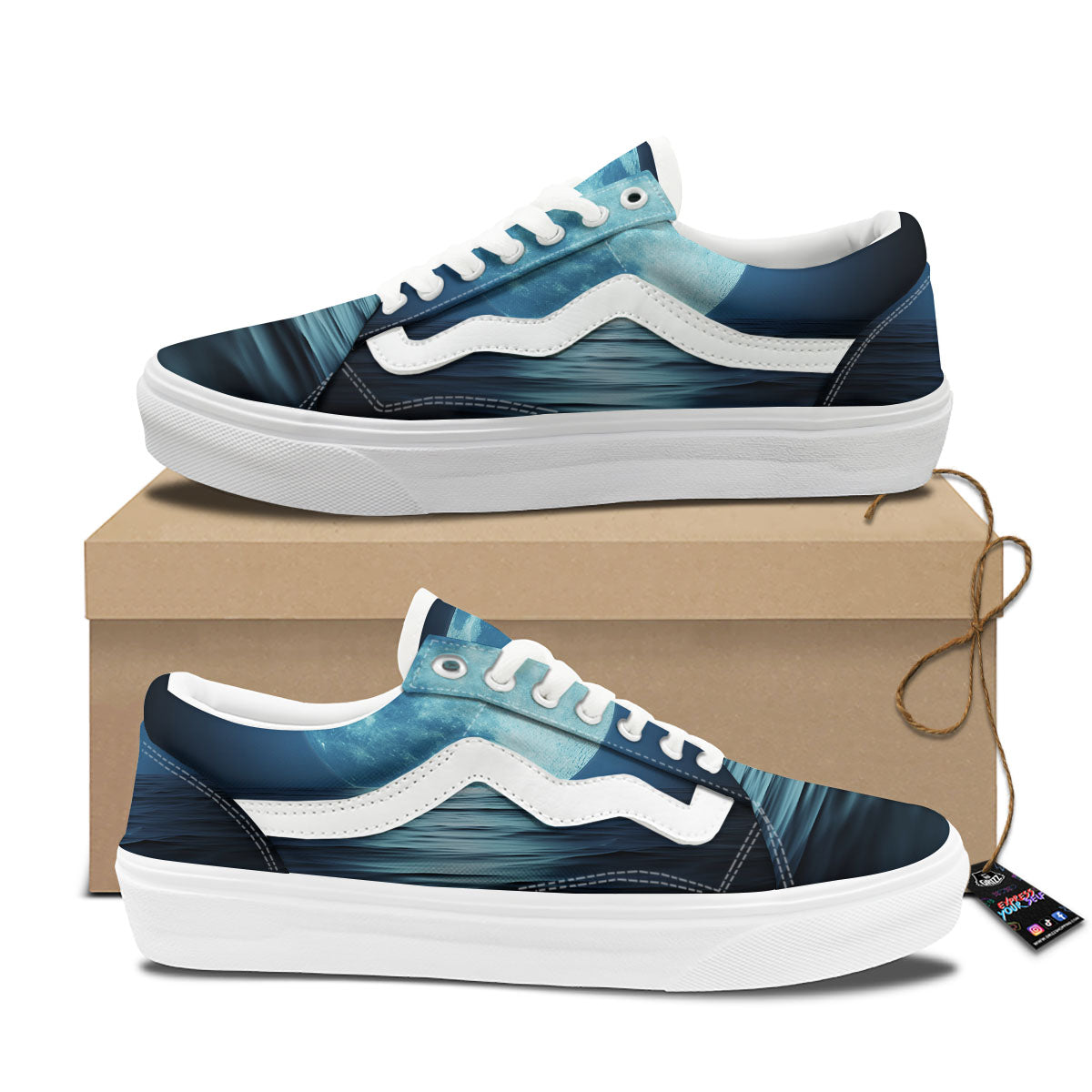 Moonlight And The Sea Print Skate Shoes-grizzshop