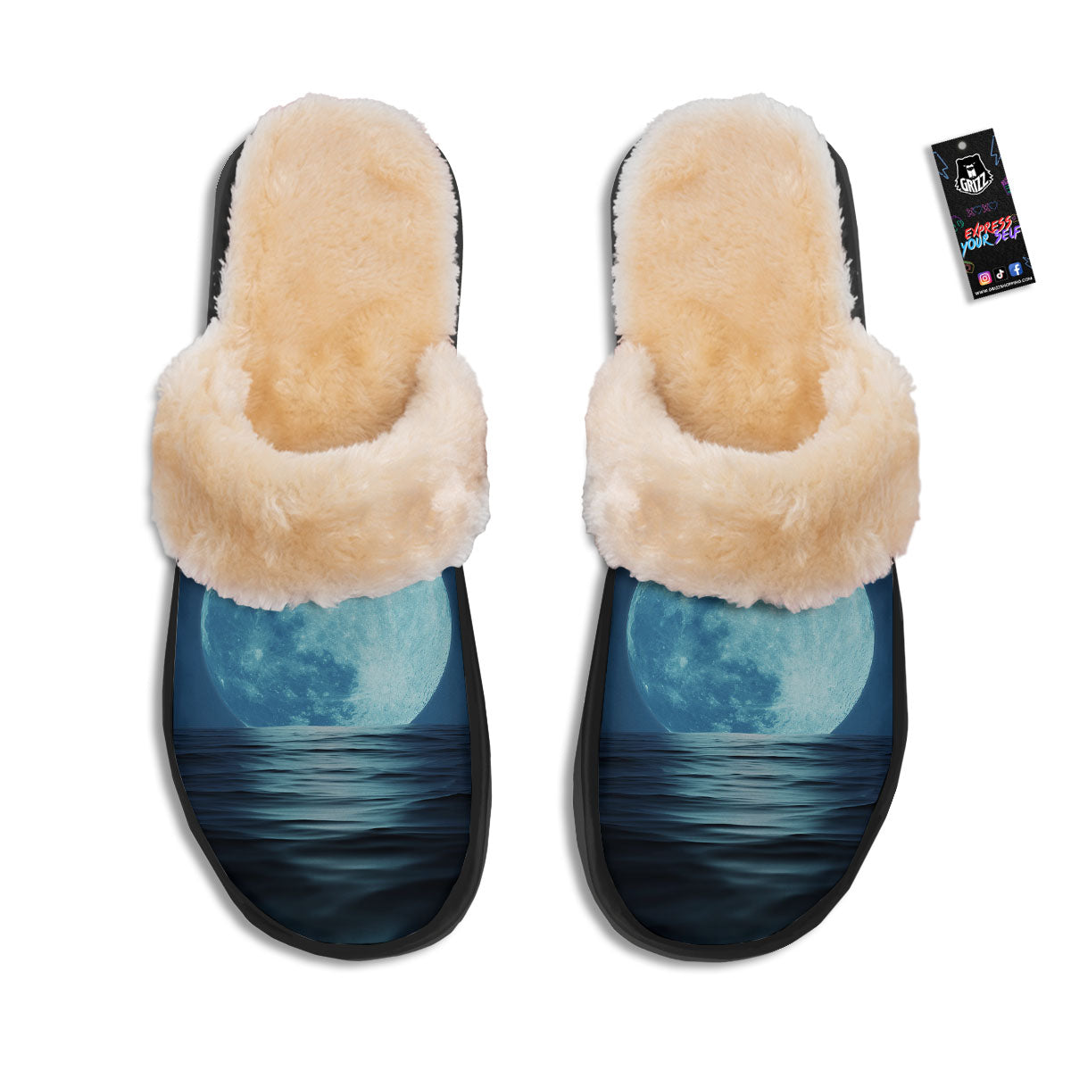 Moonlight And The Sea Print Slippers-grizzshop
