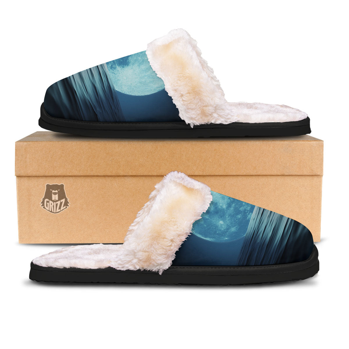 Moonlight And The Sea Print Slippers-grizzshop