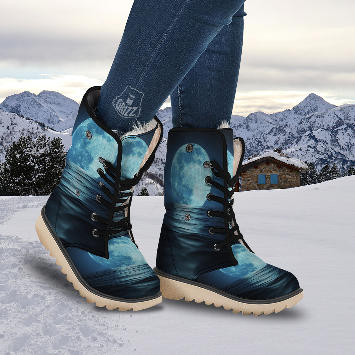 Moonlight And The Sea Print Snow Boots-grizzshop