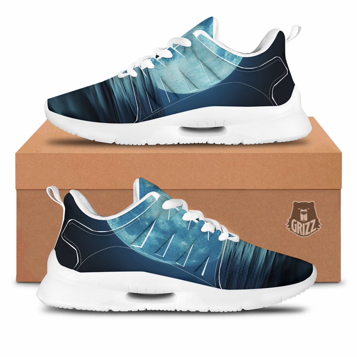Moonlight And The Sea Print Tennis Shoes-grizzshop