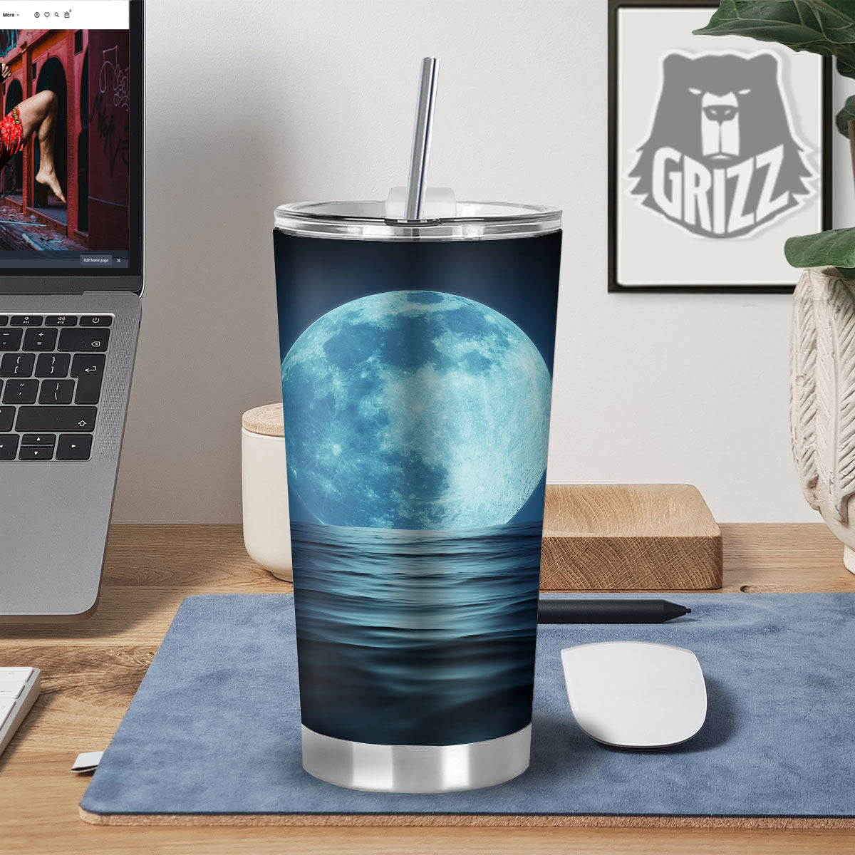 Moonlight And The Sea Print Tumbler-grizzshop