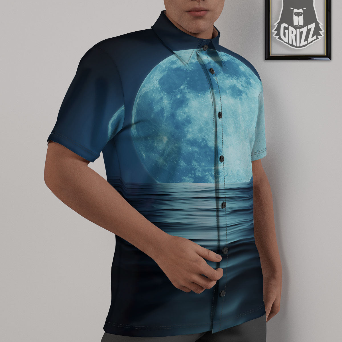 Moonlight And The Sea Print Untucked Shirts-grizzshop