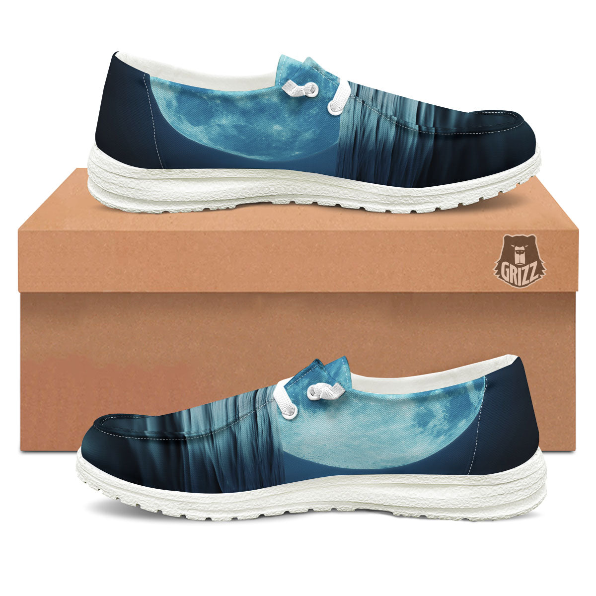 Moonlight And The Sea Print White Loafers-grizzshop