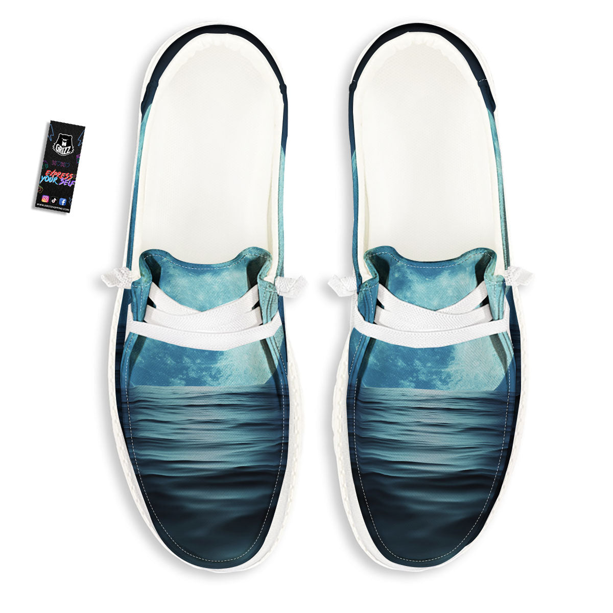 Moonlight And The Sea Print White Loafers-grizzshop