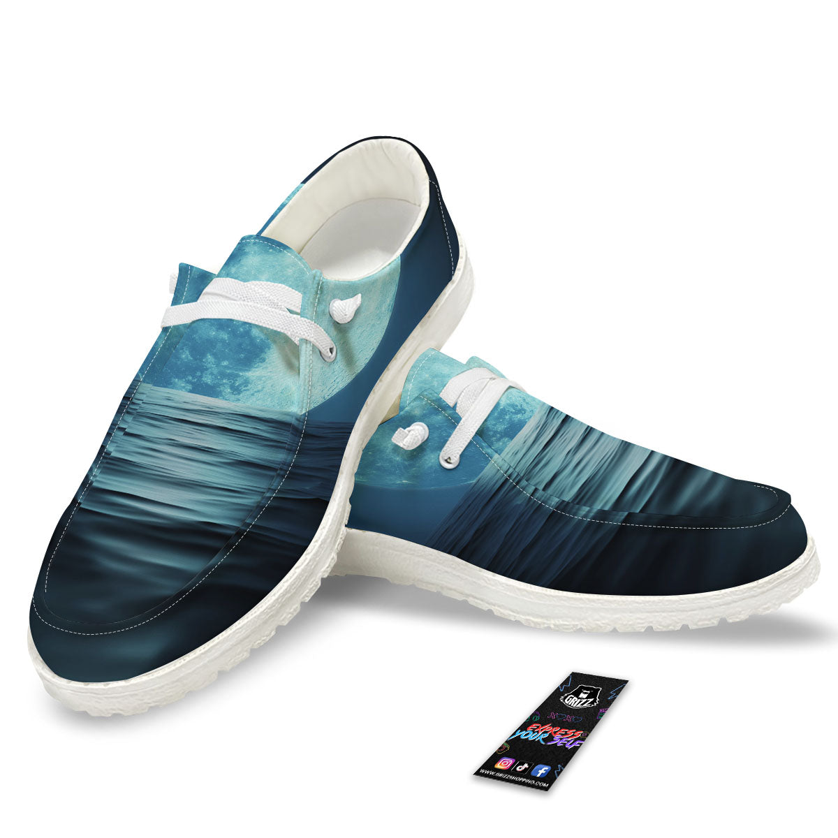 Moonlight And The Sea Print White Loafers-grizzshop