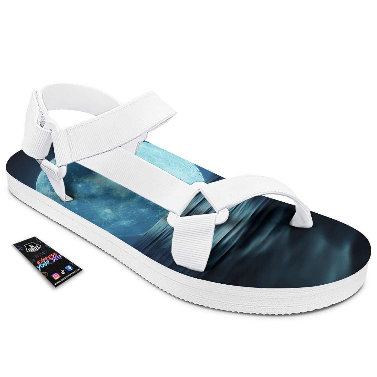 Moonlight And The Sea Print White Open Toe Sandals-grizzshop