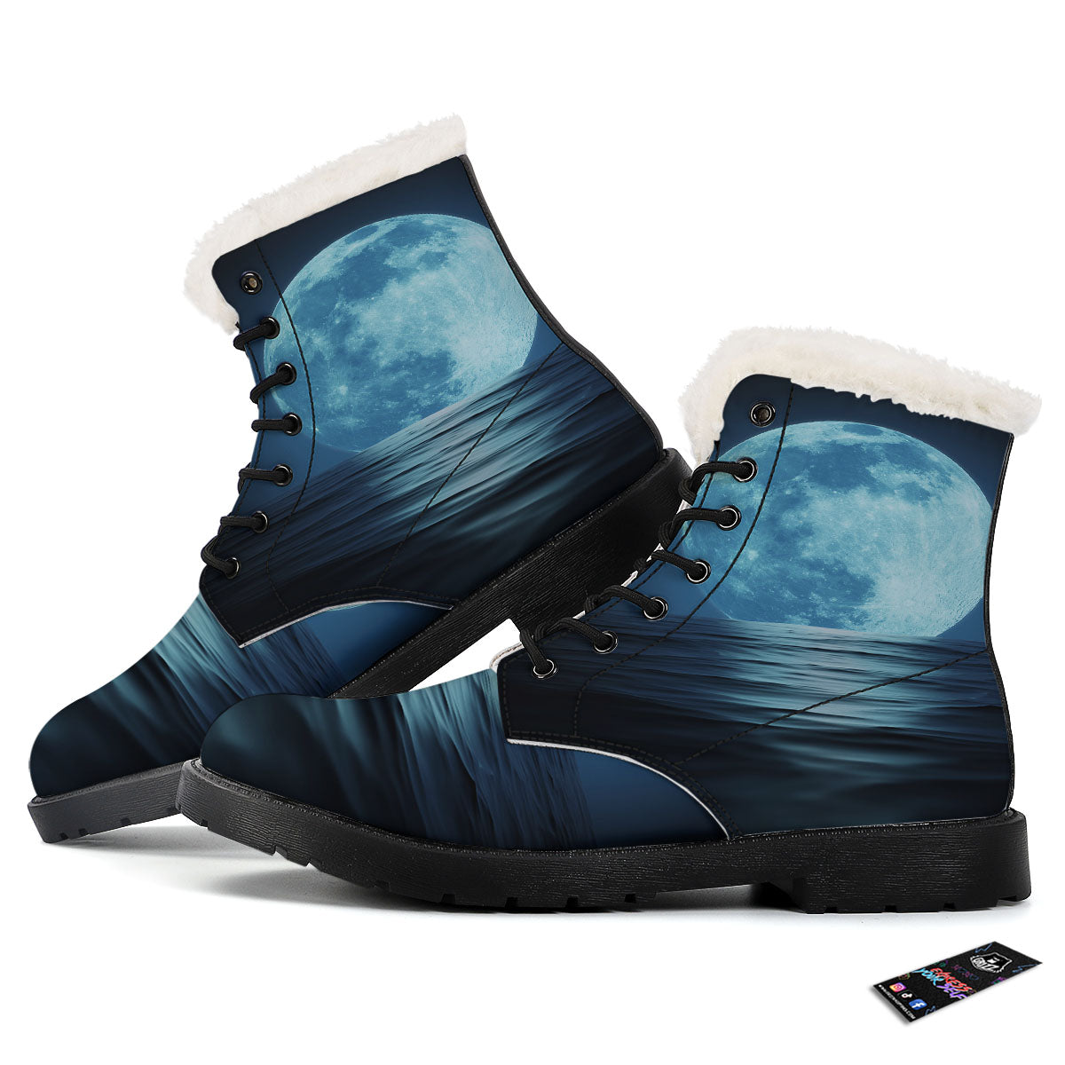Moonlight And The Sea Print Winter Boots-grizzshop