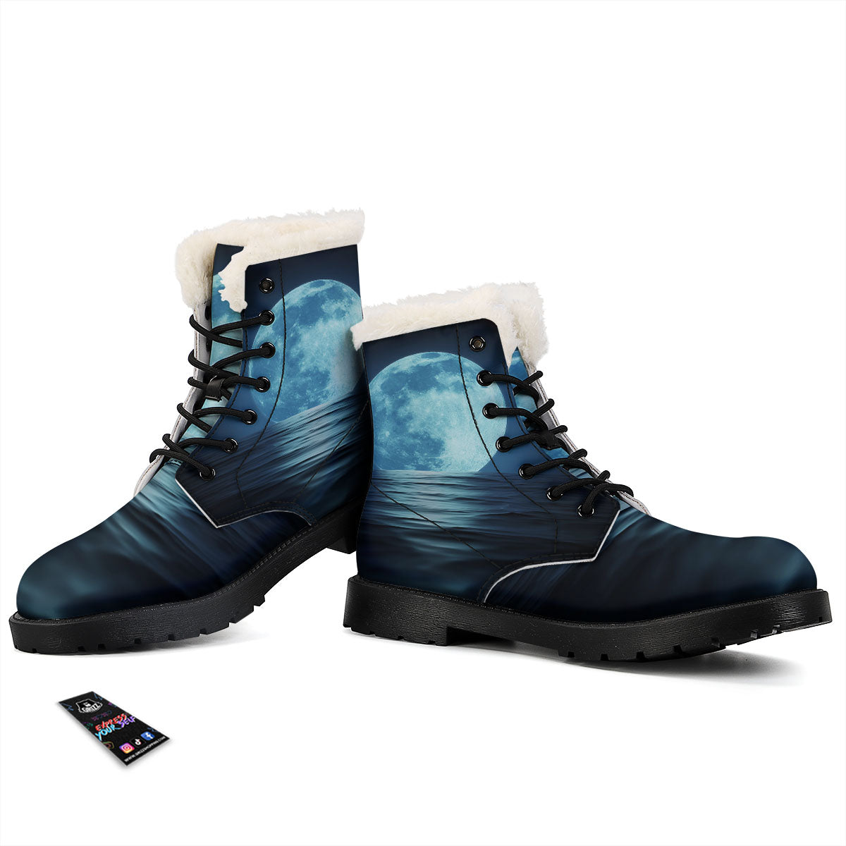 Moonlight And The Sea Print Winter Boots-grizzshop