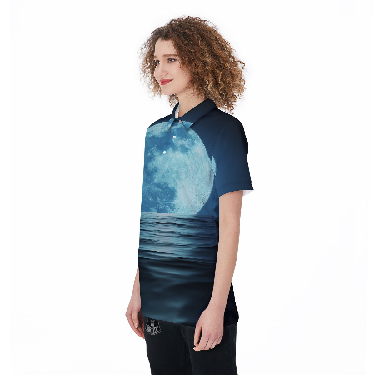 Moonlight And The Sea Print Women's Golf Shirts-grizzshop