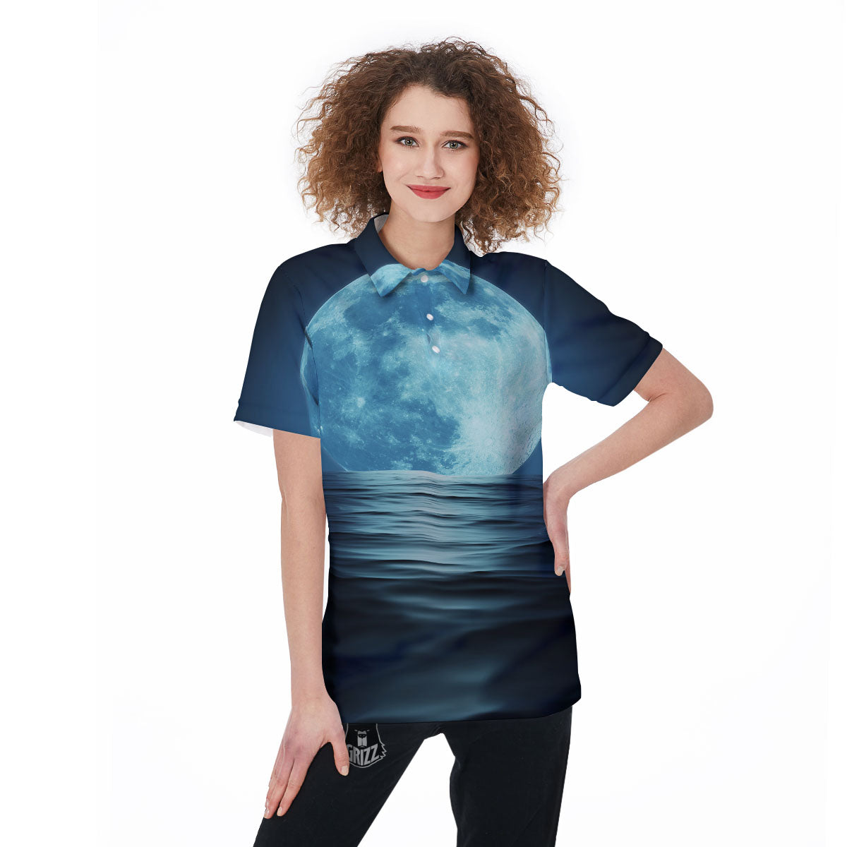 Moonlight And The Sea Print Women's Golf Shirts-grizzshop