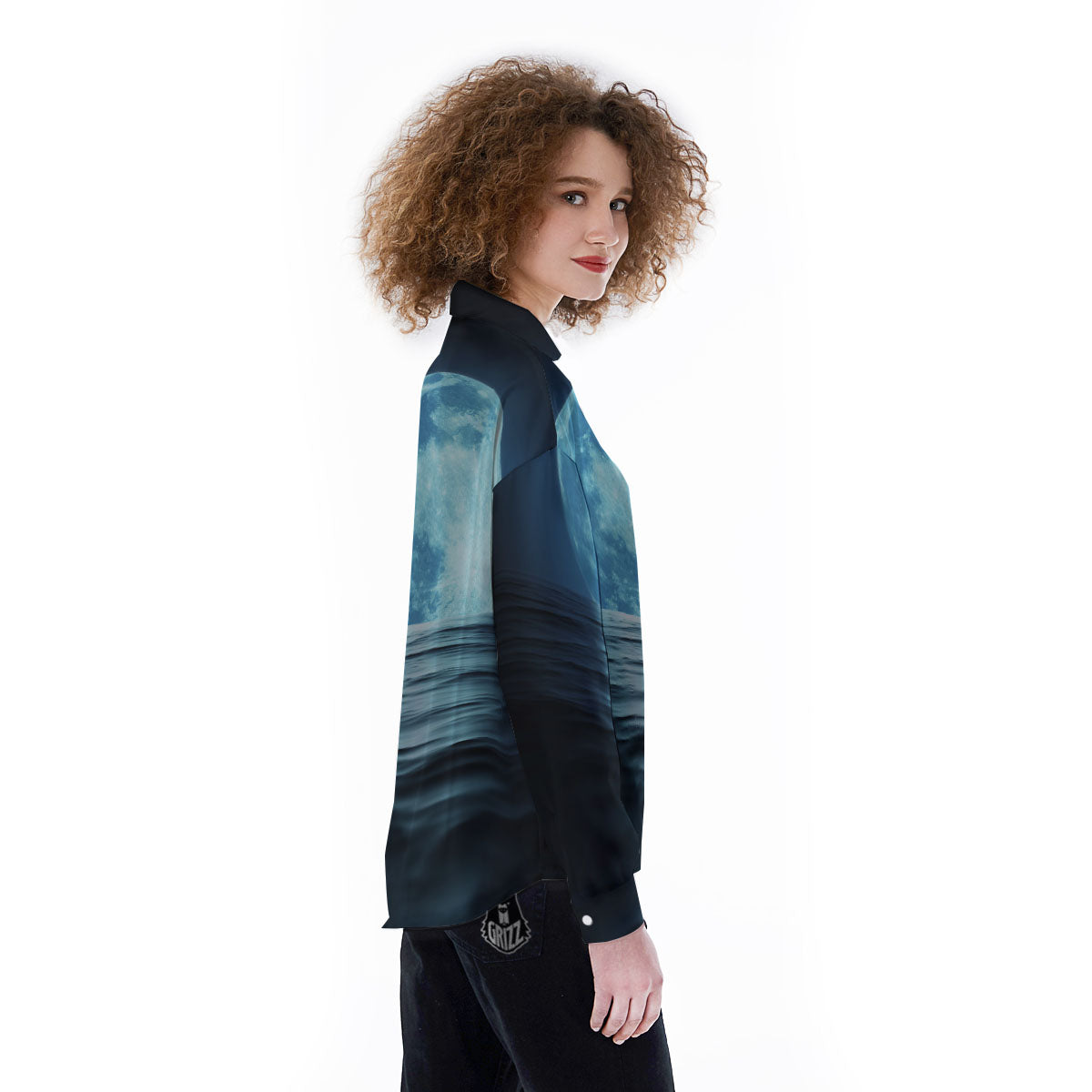 Moonlight And The Sea Print Women's Long Sleeve Shirts-grizzshop