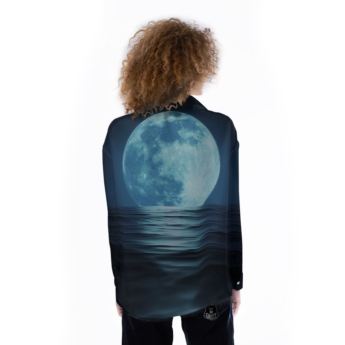 Moonlight And The Sea Print Women's Long Sleeve Shirts-grizzshop
