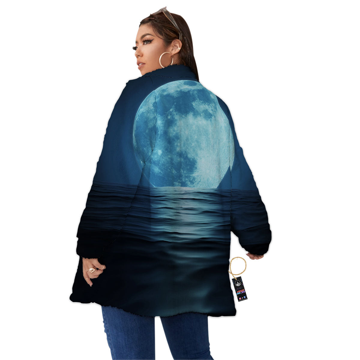 Moonlight And The Sea Print Women's Sherpa Jacket-grizzshop