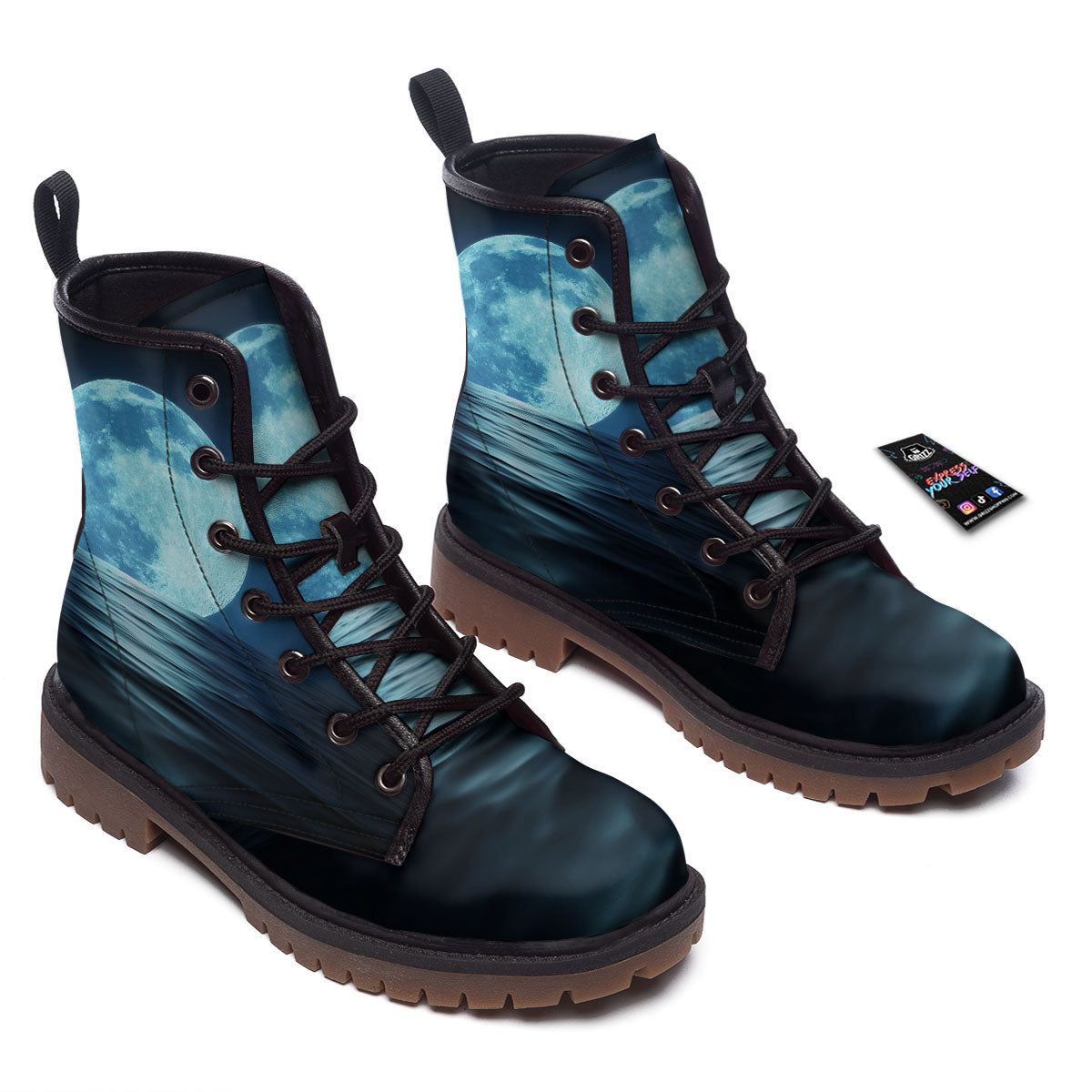 Moonlight And The Sea Print Work Boots-grizzshop
