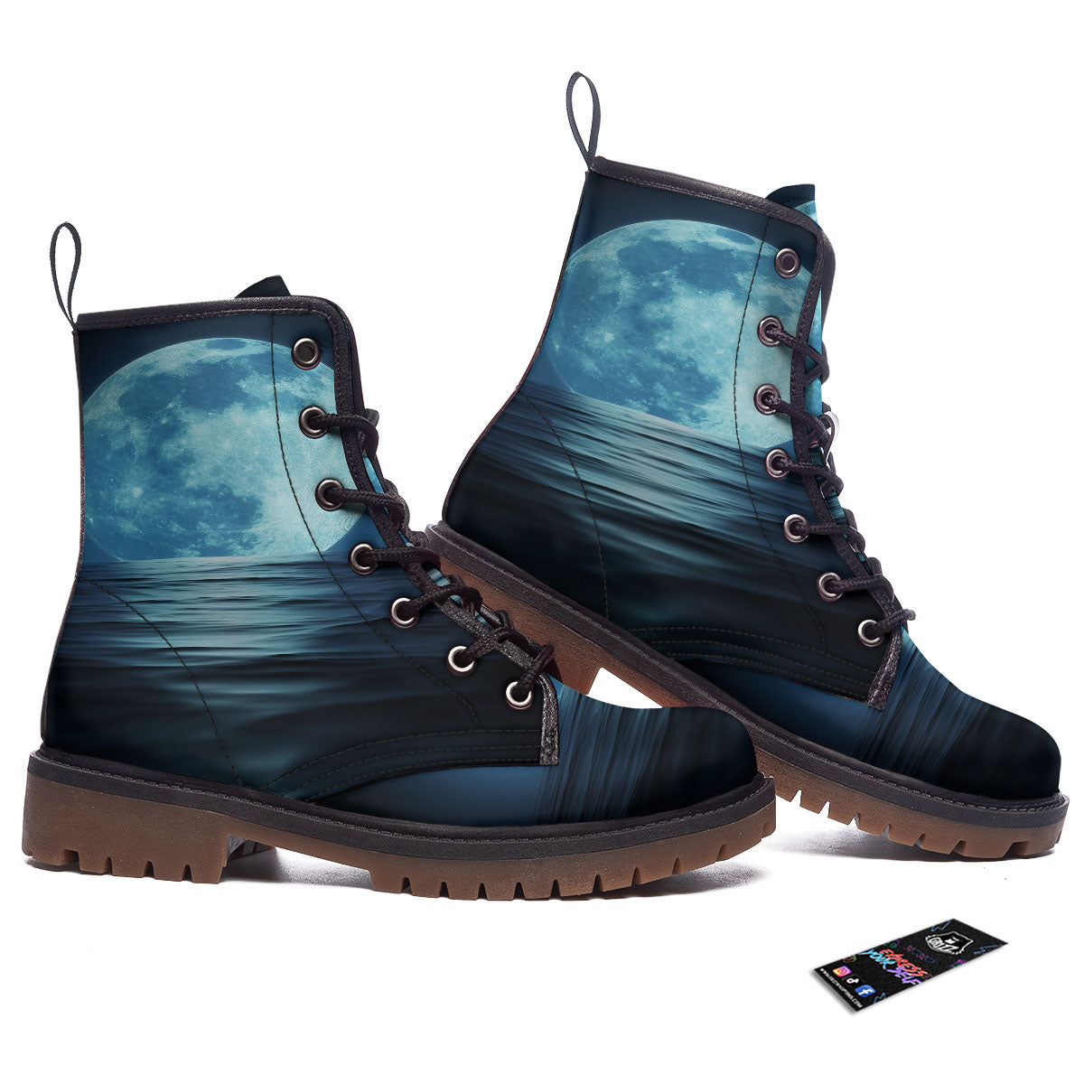 Moonlight And The Sea Print Work Boots-grizzshop