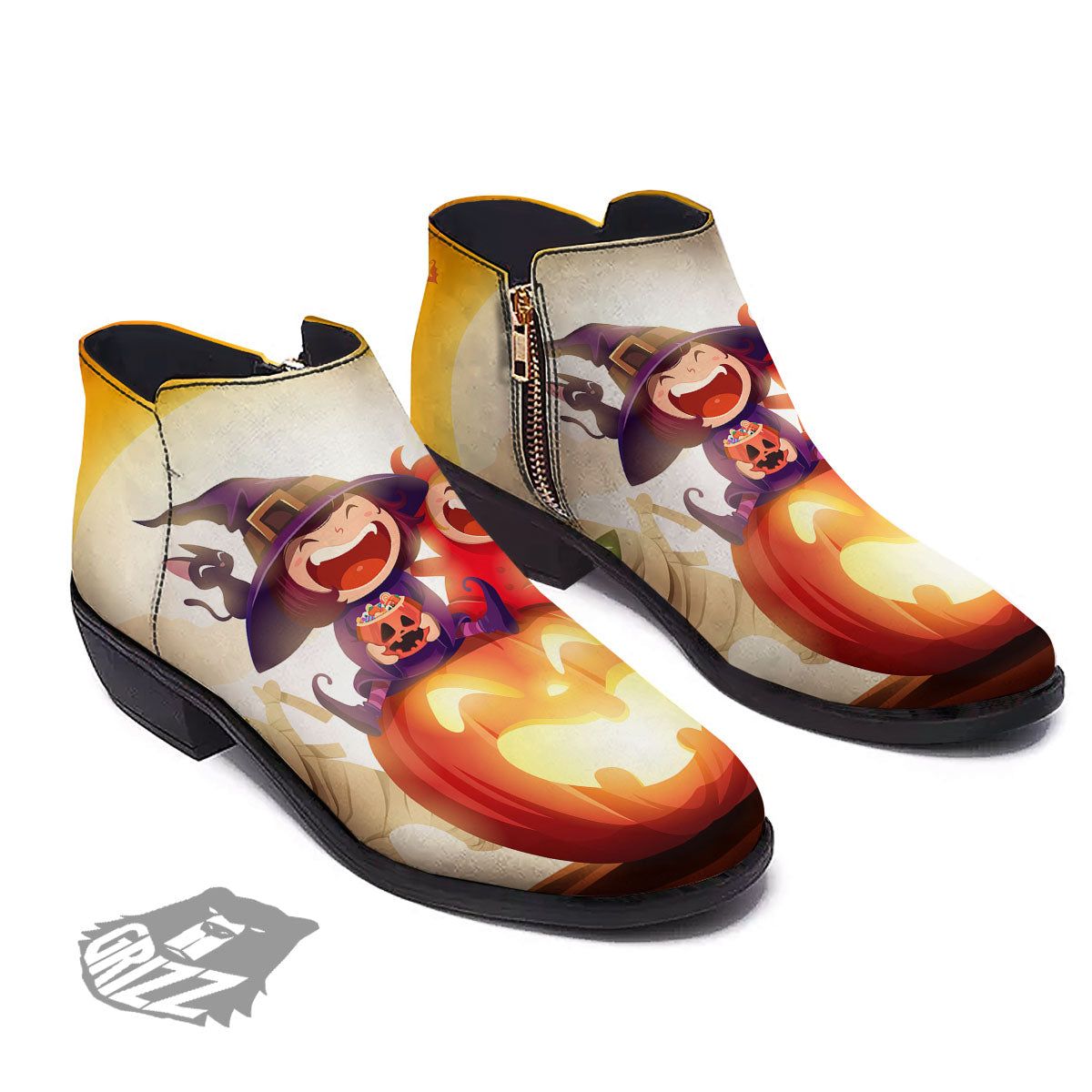 Moonlight Halloween Print Ankle Boots-grizzshop