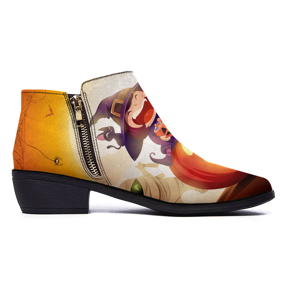Moonlight Halloween Print Ankle Boots-grizzshop