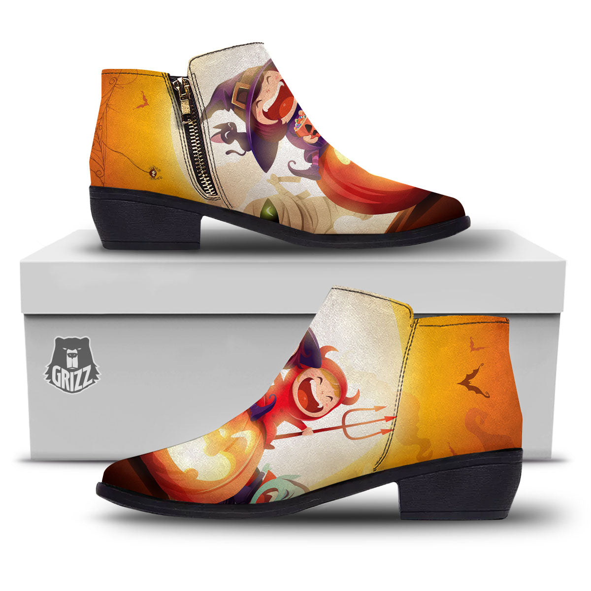 Moonlight Halloween Print Ankle Boots-grizzshop