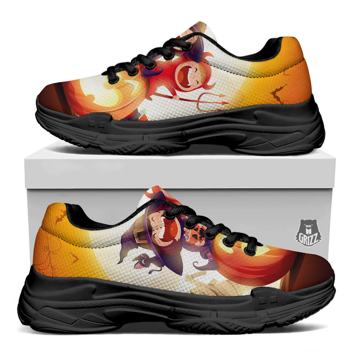Moonlight Halloween Print Black Chunky Shoes-grizzshop