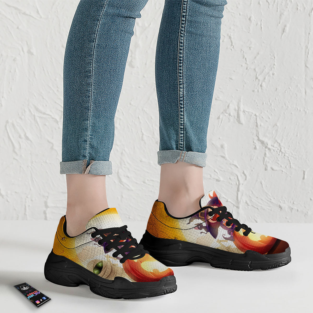 Moonlight Halloween Print Black Chunky Shoes-grizzshop