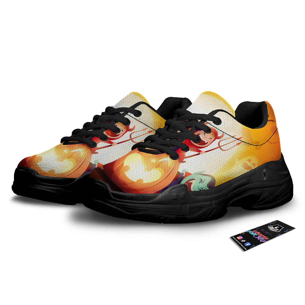 Moonlight Halloween Print Black Chunky Shoes-grizzshop