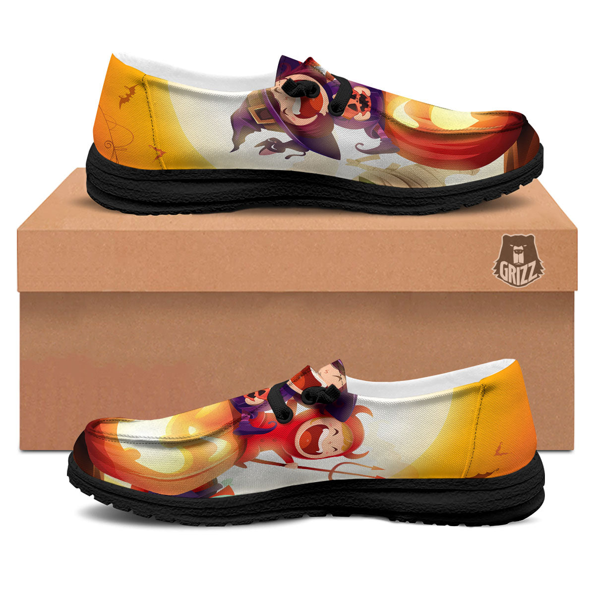 Moonlight Halloween Print Black Loafers-grizzshop
