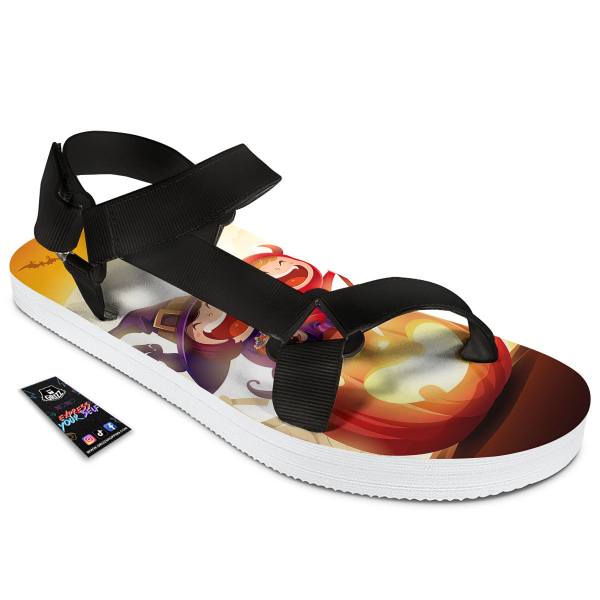 Moonlight Halloween Print Black Open Toe Sandals-grizzshop