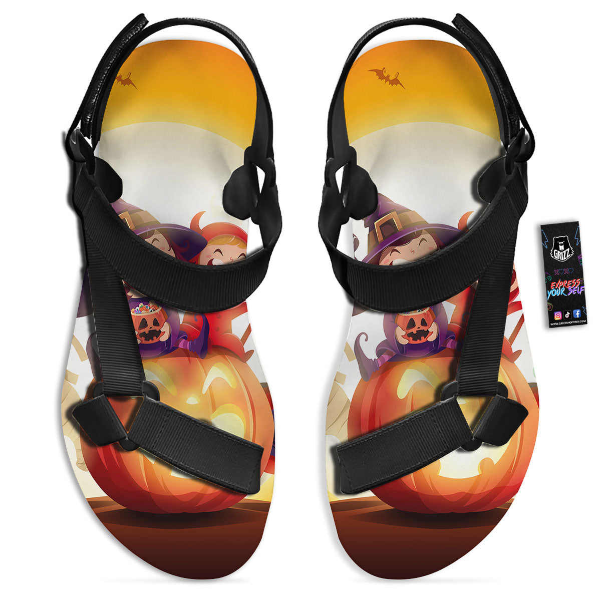 Moonlight Halloween Print Black Open Toe Sandals-grizzshop