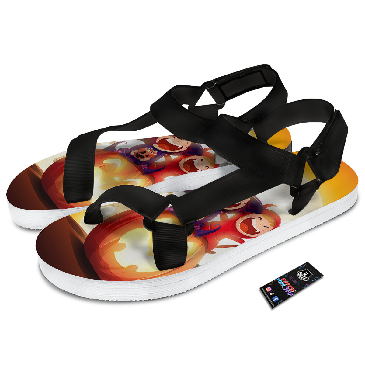 Moonlight Halloween Print Black Open Toe Sandals-grizzshop