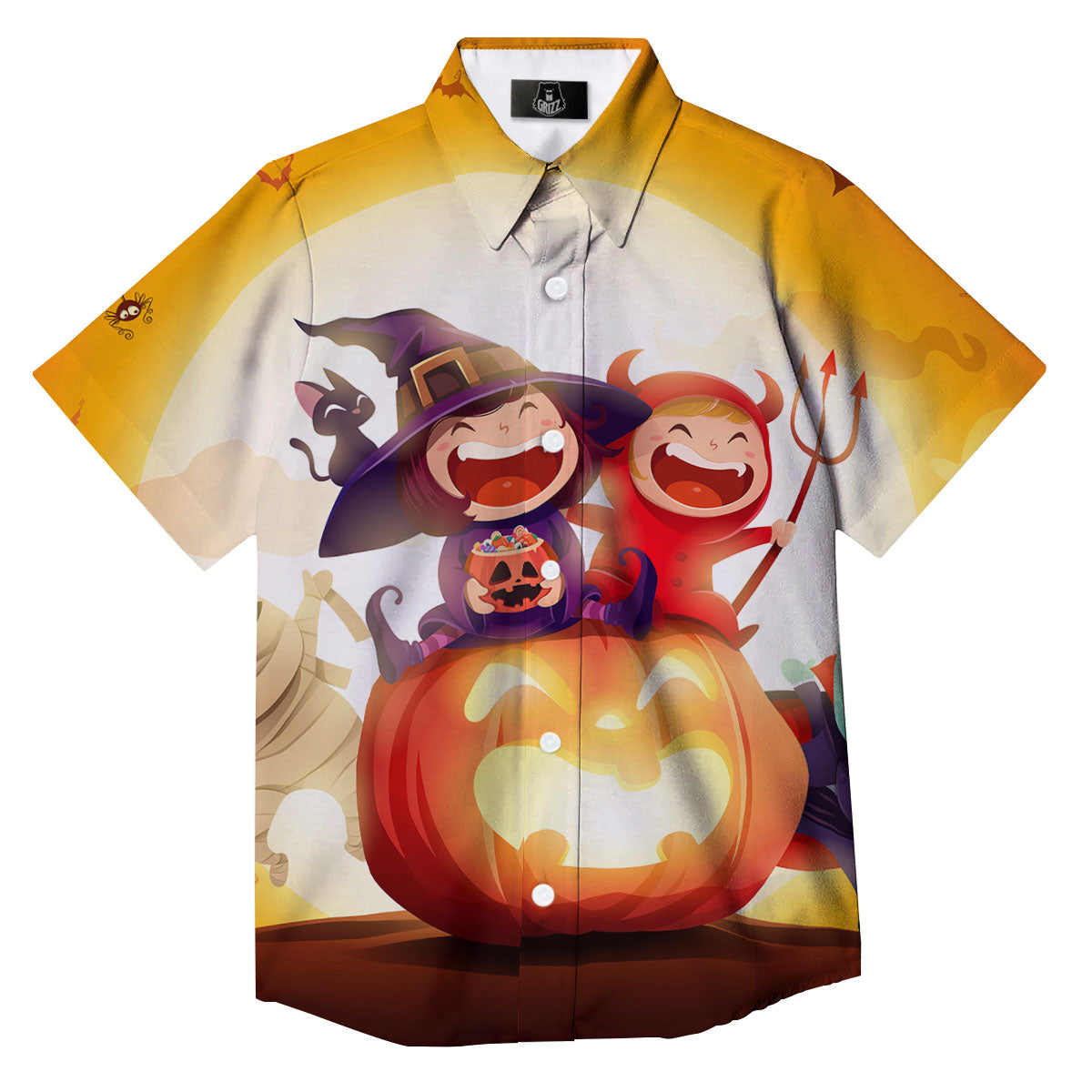 Moonlight Halloween Print Button Up Shirt-grizzshop