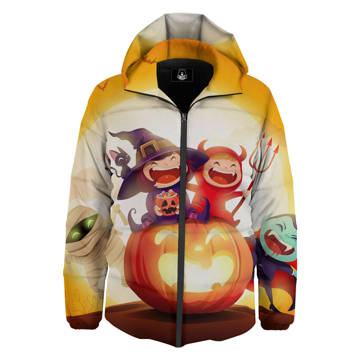 Moonlight Halloween Print Down Jacket-grizzshop