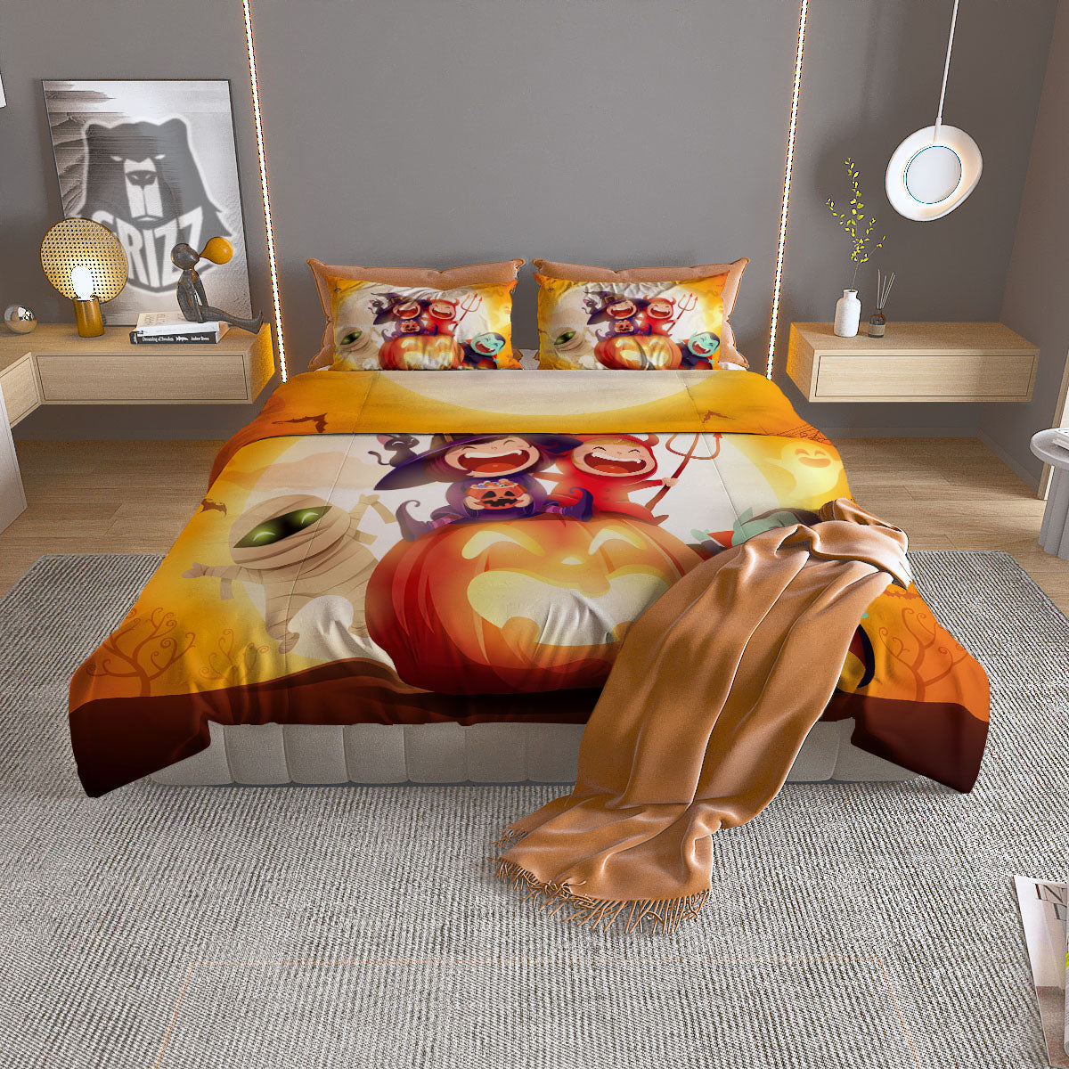 Moonlight Halloween Print Duvet Cover Bedding Set