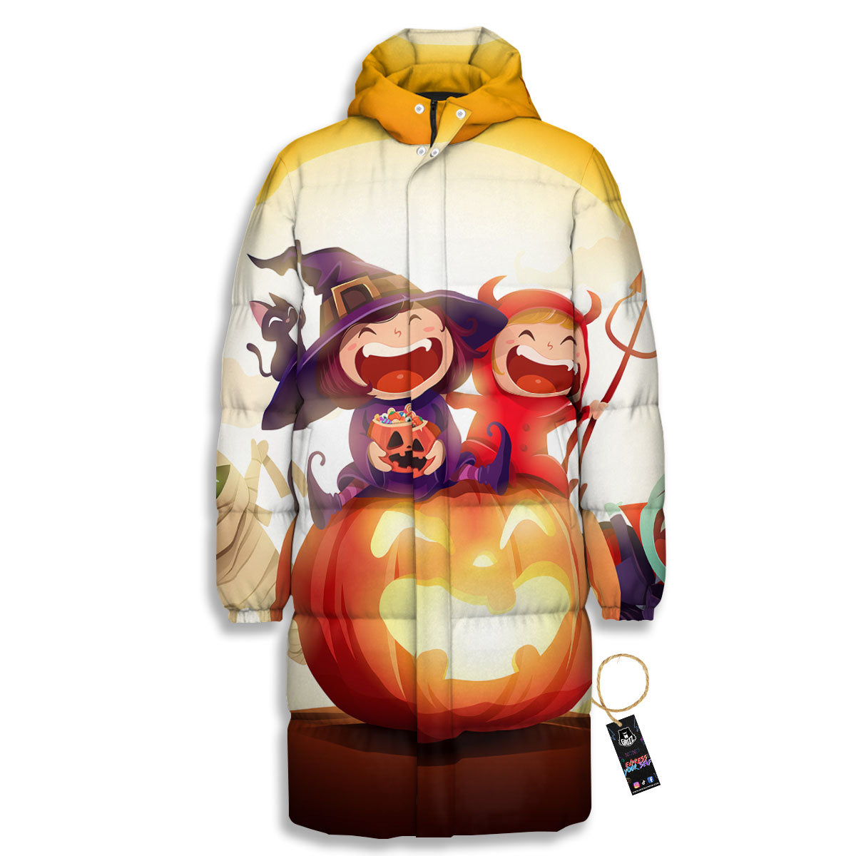 Moonlight Halloween Print Long Down Jacket-grizzshop