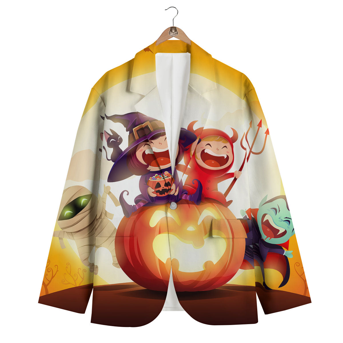 Moonlight Halloween Print Men's Blazer-grizzshop