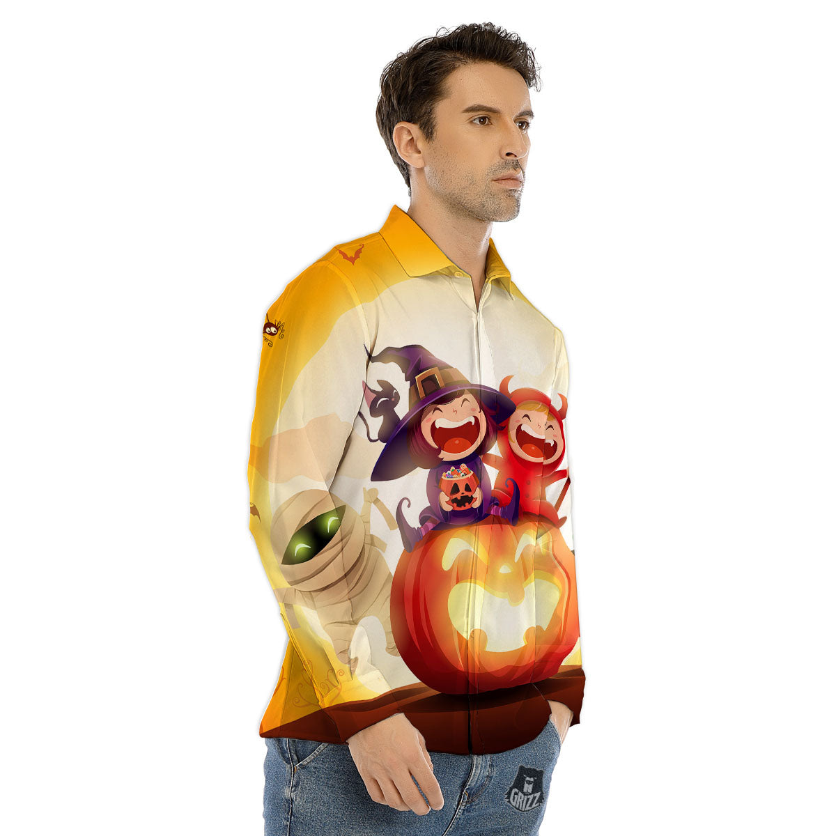 Moonlight Halloween Print Men's Dress Shirts-grizzshop