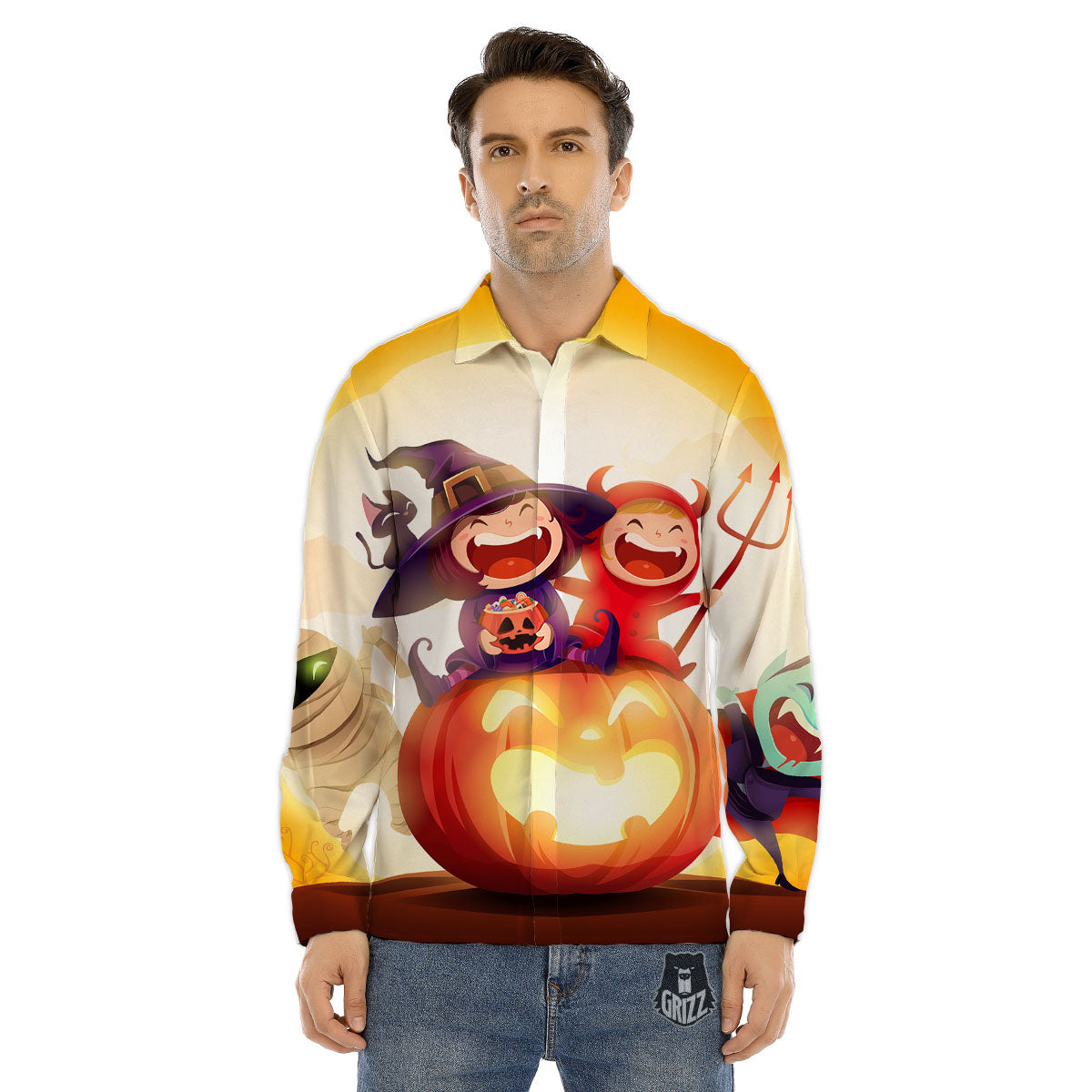 Moonlight Halloween Print Men's Dress Shirts-grizzshop