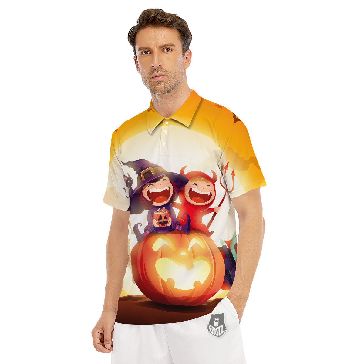 Moonlight Halloween Print Men's Golf Shirts-grizzshop