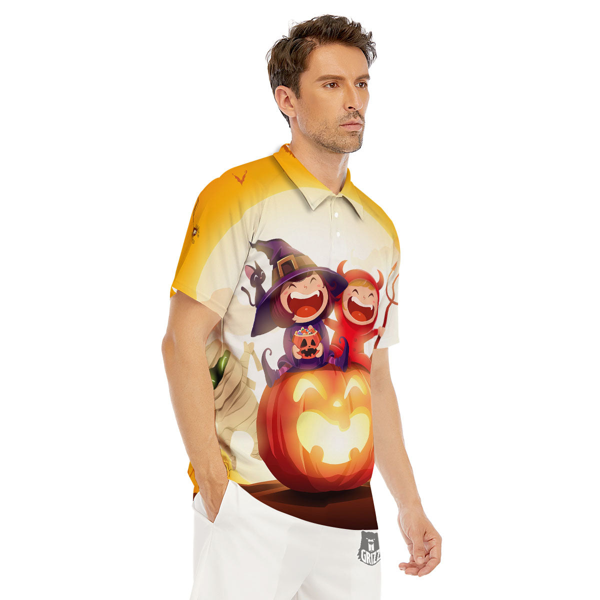 Moonlight Halloween Print Men's Golf Shirts-grizzshop