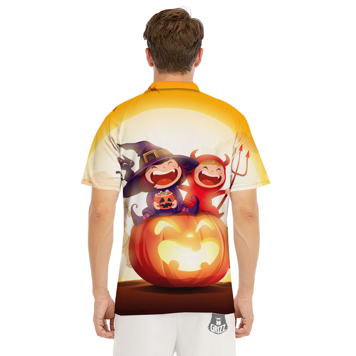 Moonlight Halloween Print Men's Golf Shirts-grizzshop