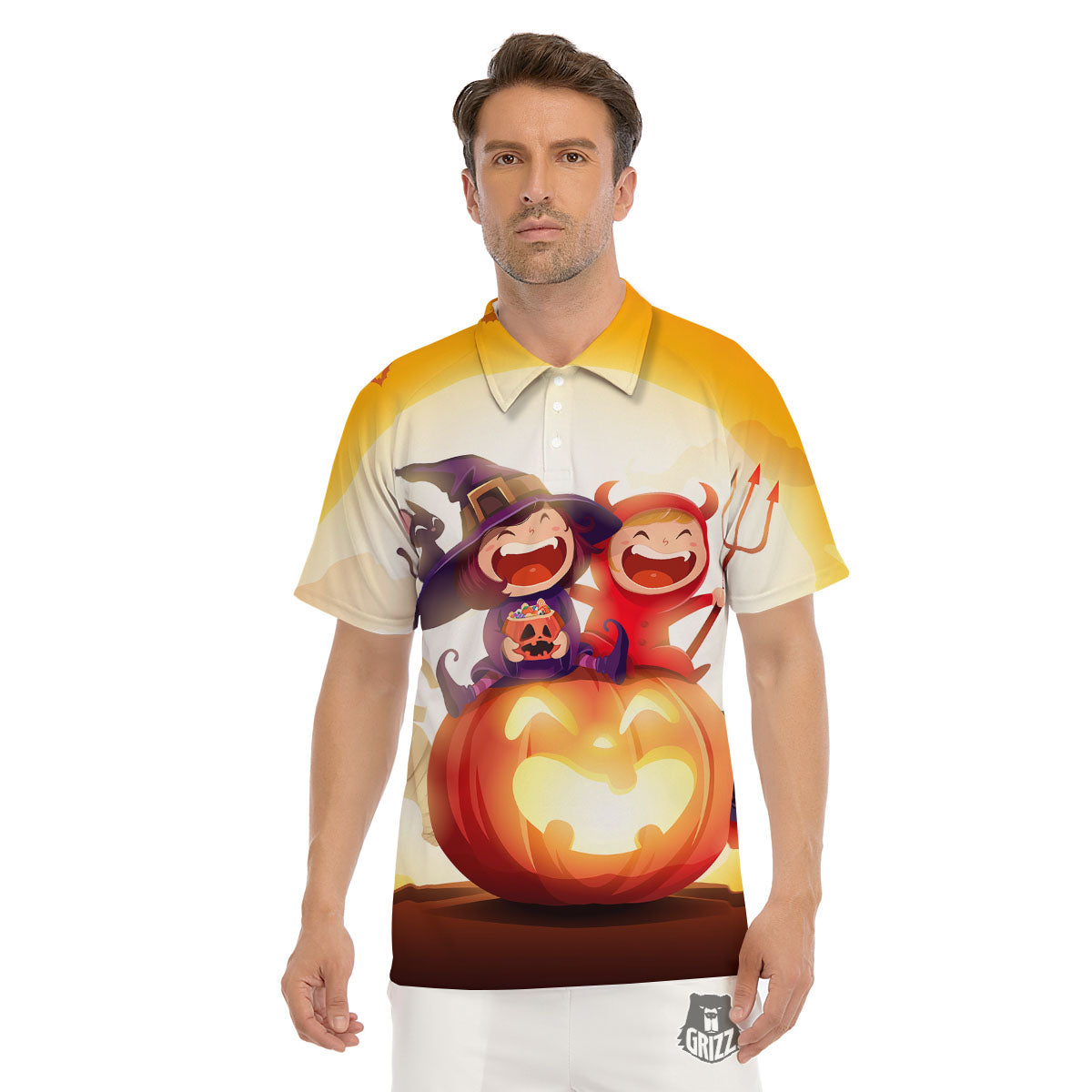 Moonlight Halloween Print Men's Golf Shirts-grizzshop