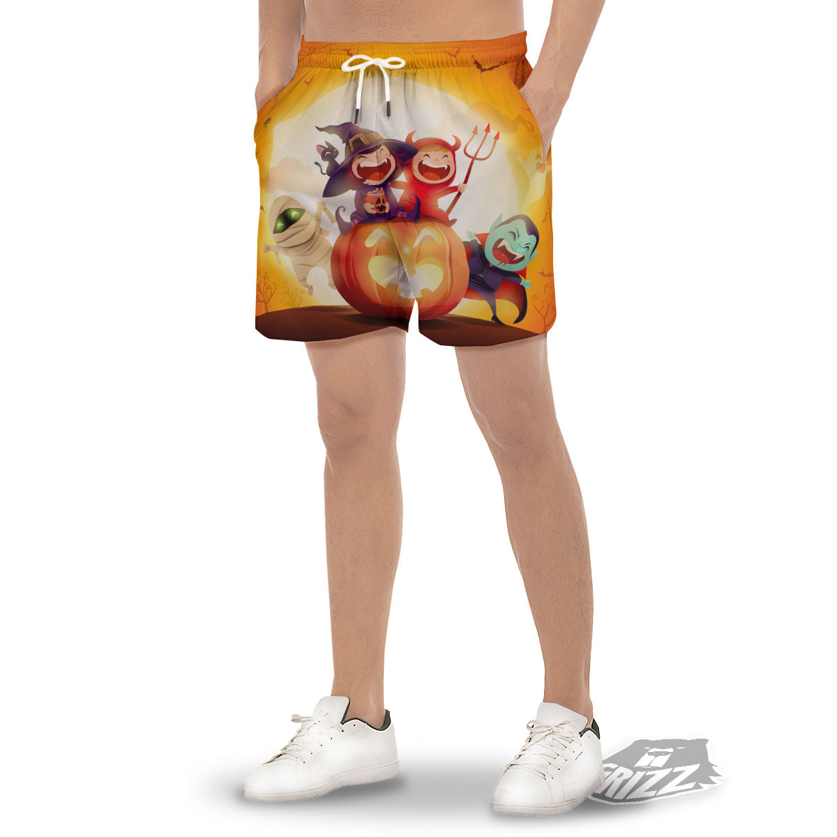 Moonlight Halloween Print Men's Gym Shorts-grizzshop