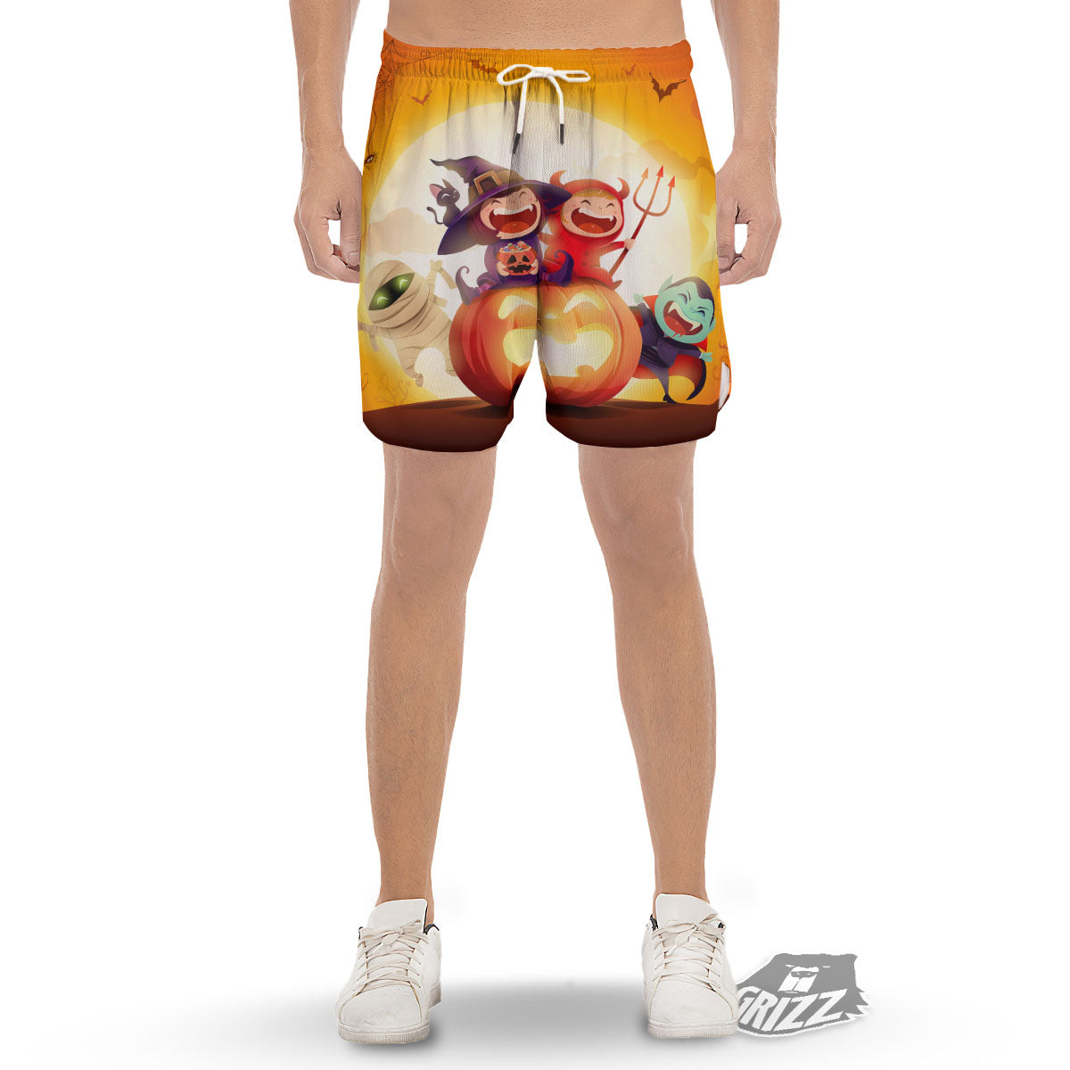 Moonlight Halloween Print Men's Gym Shorts-grizzshop