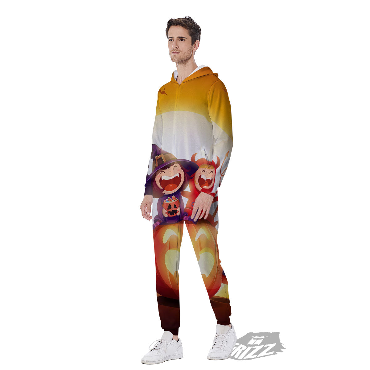 Moonlight Halloween Print Men's Jumpsuit-grizzshop
