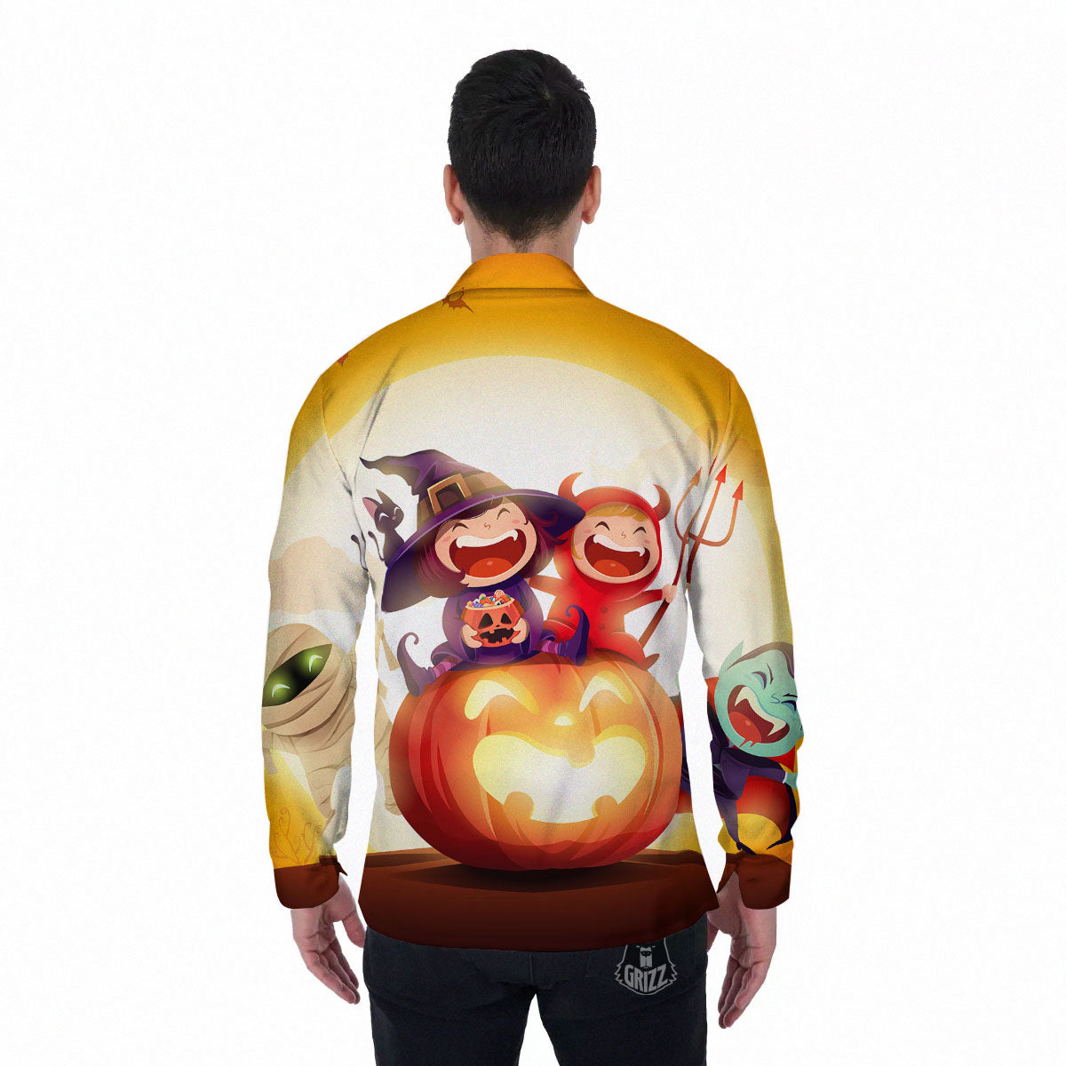 Moonlight Halloween Print Men's Long Sleeve Shirts-grizzshop