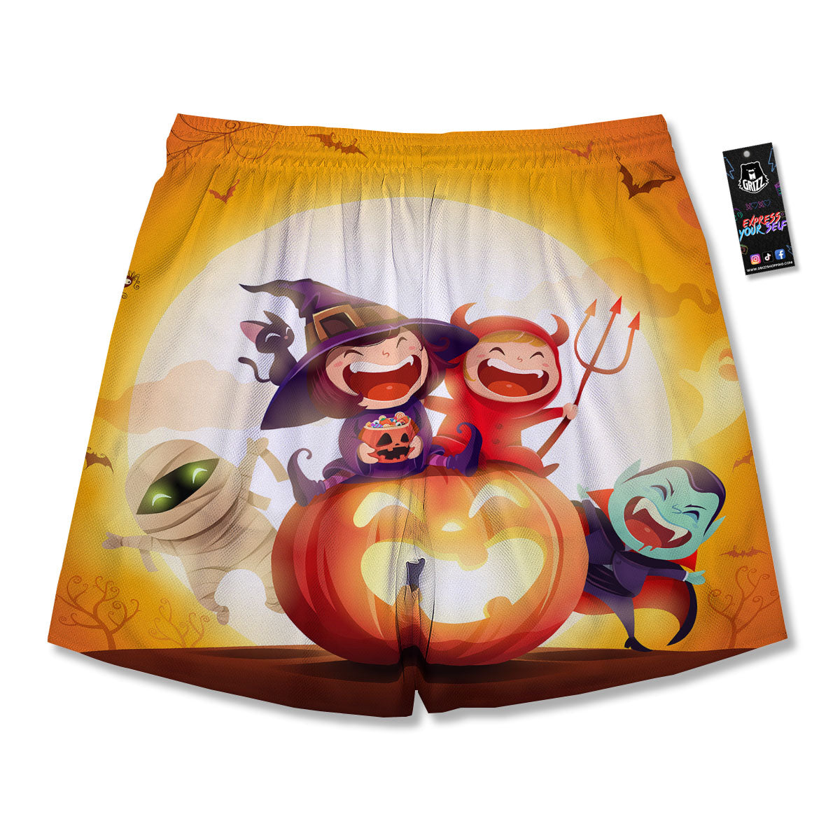 Moonlight Halloween Print Men's Running Shorts-grizzshop