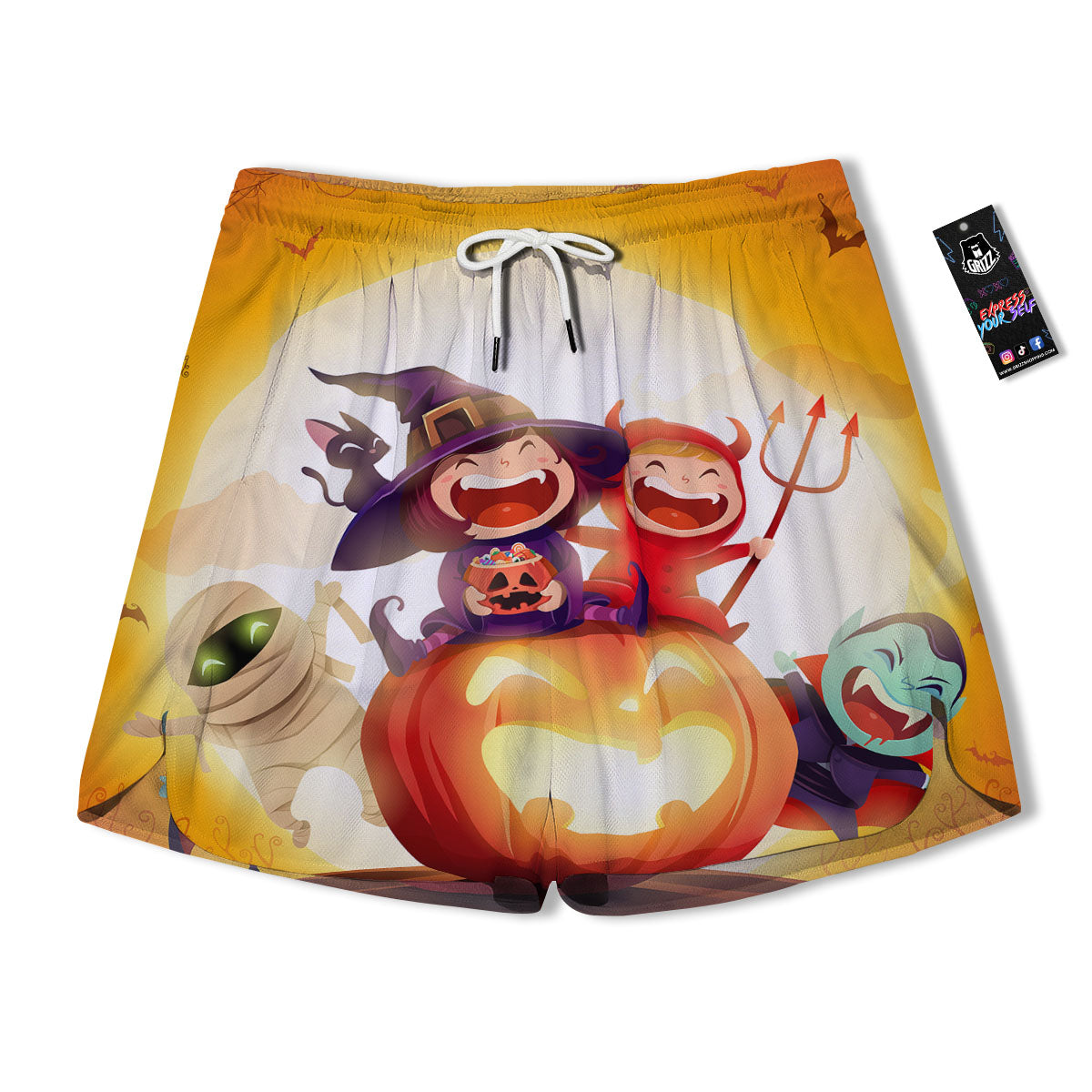 Moonlight Halloween Print Men's Running Shorts-grizzshop
