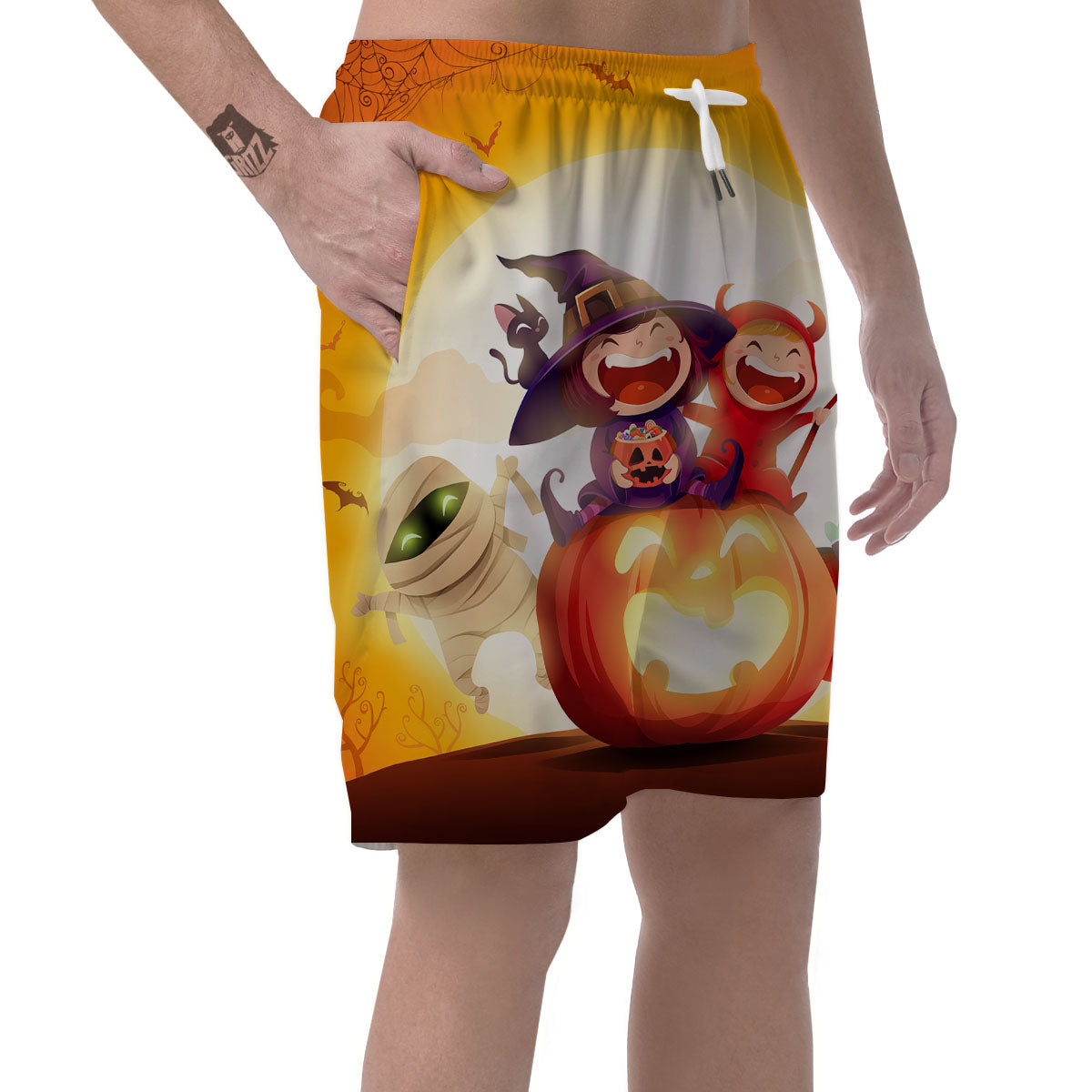 Moonlight Halloween Print Men's Shorts-grizzshop