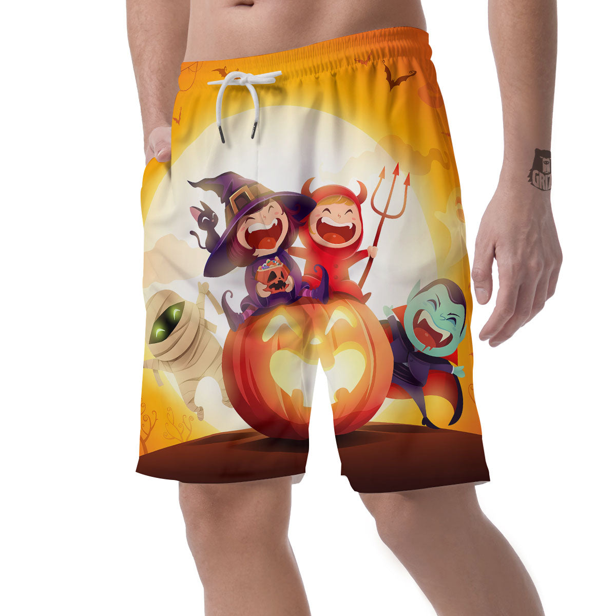 Moonlight Halloween Print Men's Shorts-grizzshop