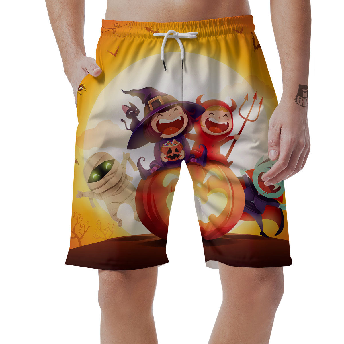 Moonlight Halloween Print Men's Shorts-grizzshop